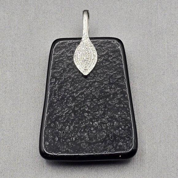 Dichroic Glass Pendant 1.75" Green & Black Circular Motif Trapezoid Shape - Picture 3 of 5